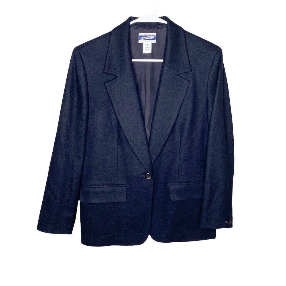 Pendleton Womens Wool Blazer Jacket Pure Virgin Wool Size 8 Made In USA Black